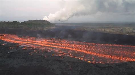 Raw Wide Lava River Flows From Hawaii Volcano
