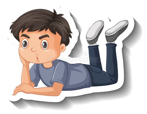 Boy Lying Down On The Ground Cartoon Sticker Stock Illustration