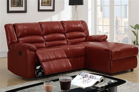 Small Burgundy Leather Reclining Sectional Sofa Recliner Right Chaise