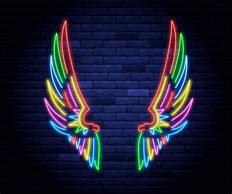 asas de anjo iluminadas coloridas vetor premium