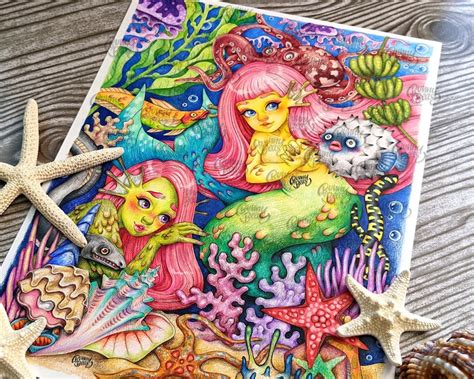 Mermaid Sisters Coloring Page Downloadable Digital Copy Etsy