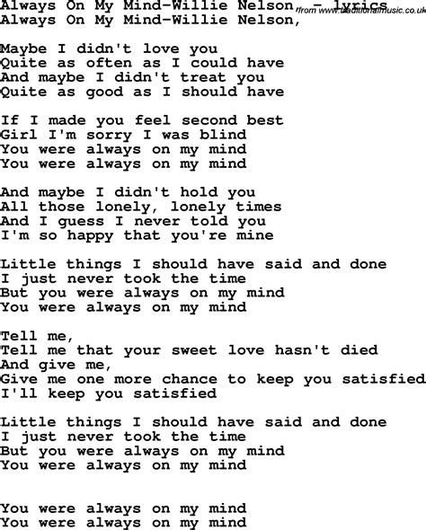 Love Song Lyrics Foralways On My Mind Willie Nelson