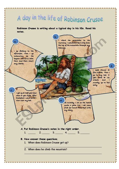 A Day In The Life Of Robinson Crusoe Esl Worksheet By Celiamaria