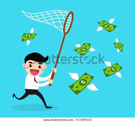 Happy Businessman Trying Catch Money Flybusiness Stock Vector Royalty