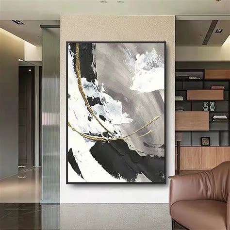 Veľké Nástenné Art Olejomaľba Na Plátne Ručne Vyrábané Modren Abstrakt Biela A čierna Obrazy