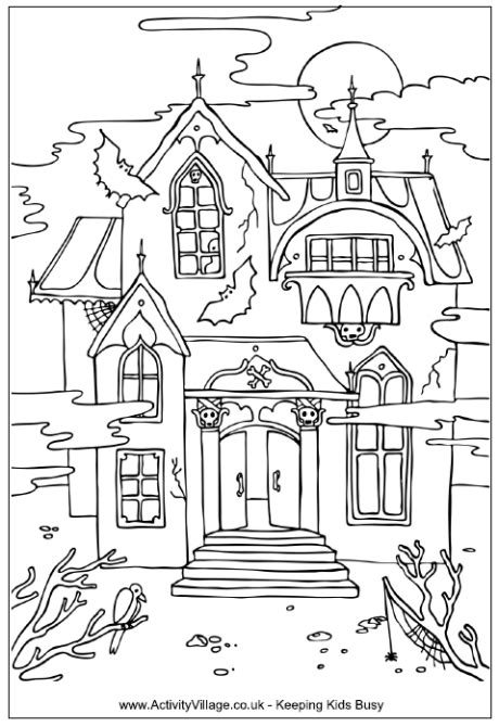 Gallery of landscape coloring pages for adults: Haunted House Colouring Page 5