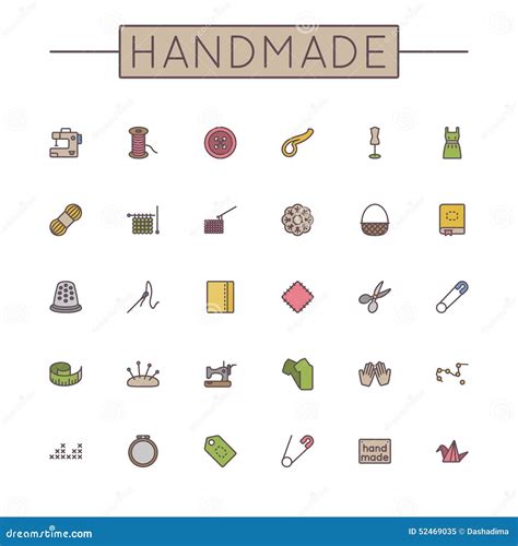 Vector Colored Handmade Line Icons Stock Vector Illustration Of Hobby