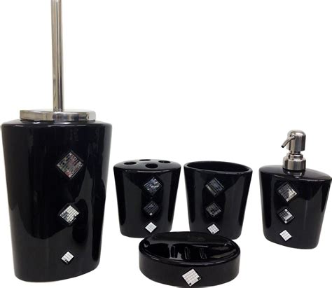 Black Ceramic Bathroom Accessories Diamante Set Sparkle Ebay