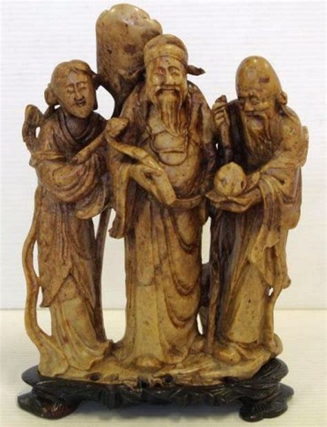 Qing Soapstone Figural Group On Carved Stand Zother Oriental