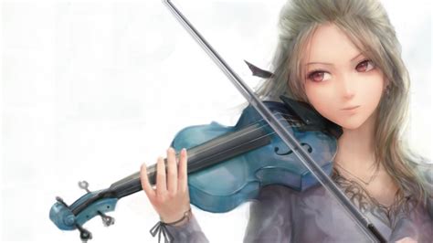 Wallpaper Anime Girl Semi Realistic Violin Dress