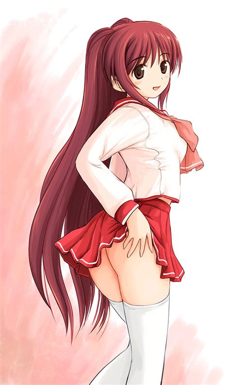 ryp kousaka tamaki to heart 2 00s blush brown eyes clothes lift long hair no panties