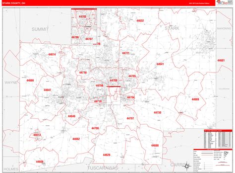 Stark County, OH Zip Code Wall Map Red Line Style by MarketMAPS - MapSales