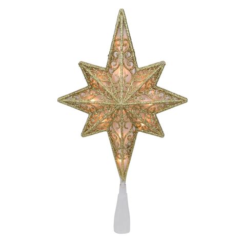 10 Lighted Gold Frosted Star Of Bethlehem With Scrolling Christmas