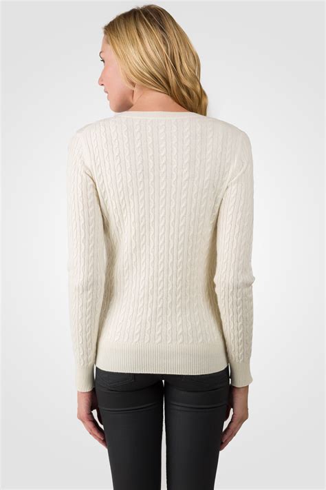Cream Cashmere Cable-knit V-neck Sweater - JENNIE LIU