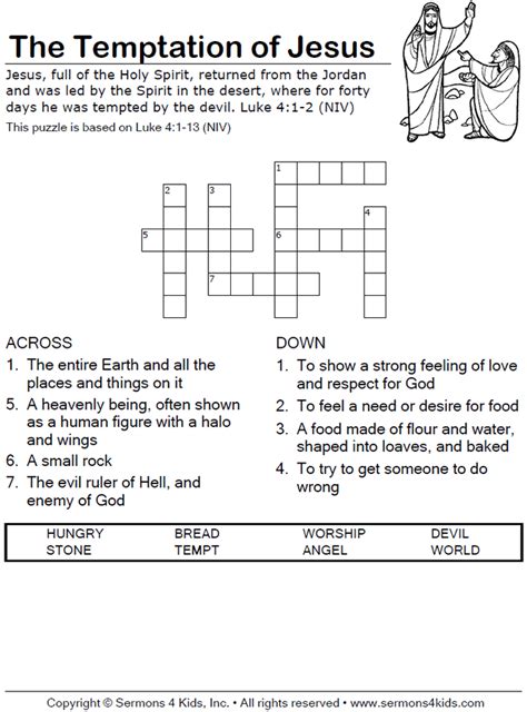 The Temptation Of Jesus Crossword Sermons4kids