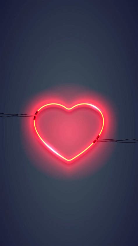 Download Heart Led Neon Light Red Iphone Wallpaper