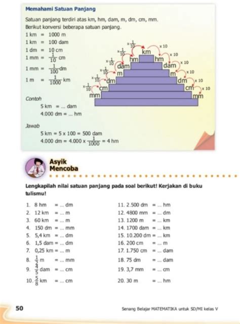 Kunci Jawaban Matematika Kelas 5 Sd Mi Halaman 50 Lengkapilah Nilai Satuan Panjang Pada Soal