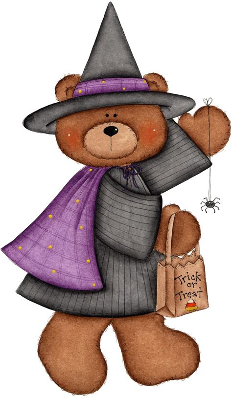 A Brown Teddy Bear Wearing A Witches Hat And Holding A Trick Bag