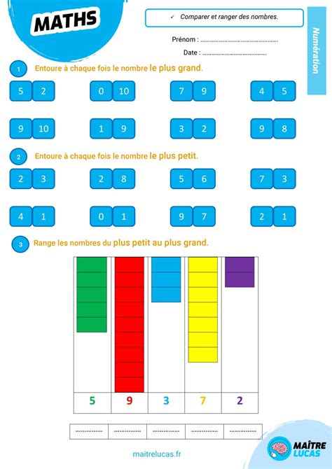 Exercices Comparer Et Ranger Les Nombres Jusquà 10 Maître Lucas