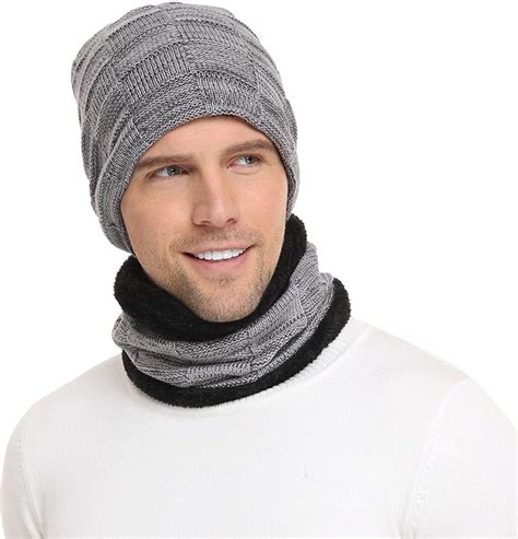 Morttic Mens Winter Beanie Hats Scarf Set Warm Knit Hats Skull Cap Neck
