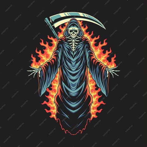Premium Vector Grim Reaper Fire Burning Illustration
