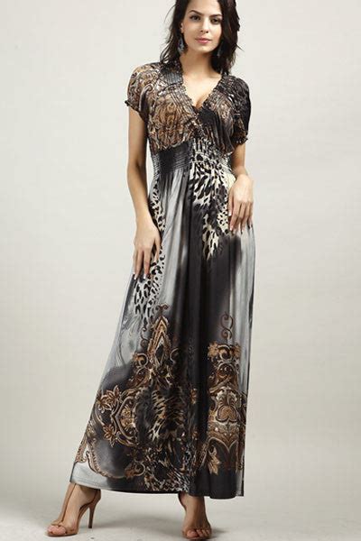 Grey Leopard Print Boho Chic Maxi Dress