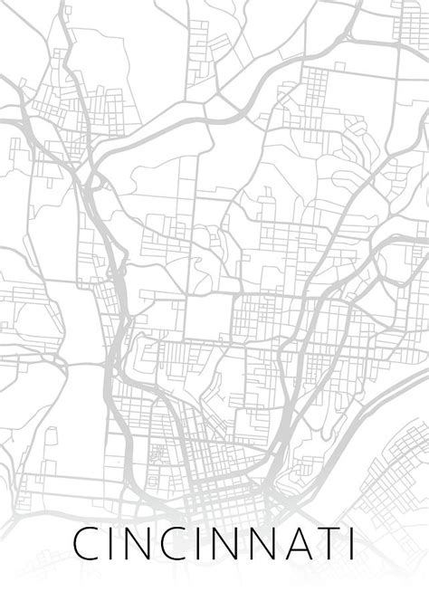 Cincinnati Ohio City Street Map Minimalist Black And White Series Mixed