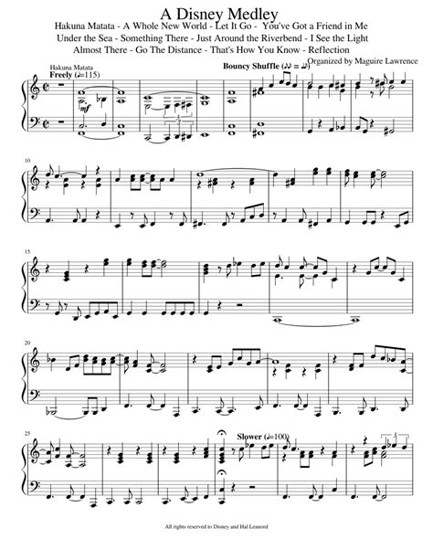 A Disney Medley Sheet Music For Piano Solo