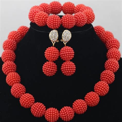 2017 Gorgeous Red African Beads Balls Necklace Set New Traditional