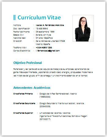 ¿necesitas ejemplos de curriculum vitae?. curriculum vitae en word sencillo | Curriculum vitae ...