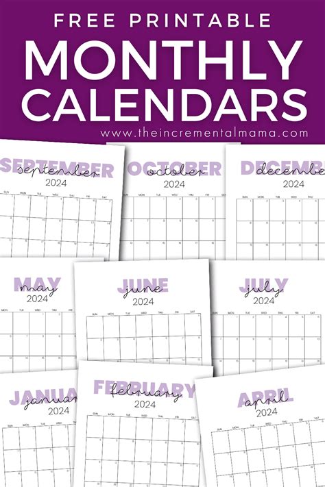 Free 2024 Monthly Calendar Printable Templates The Incremental Mama