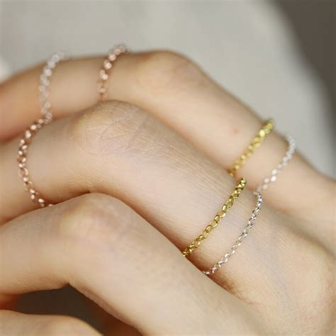 Gold Chain Ring Simple Delicate Tiny Ring Gold Stacking Ring Etsy