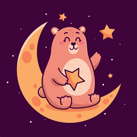 Cartoon Brown Bear In Moon 26314674 Vector Art At Vecteezy