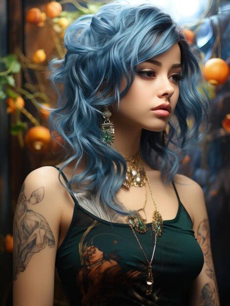 Premium Ai Image Beautiful Girl With Blue Hair In A Lace Dress