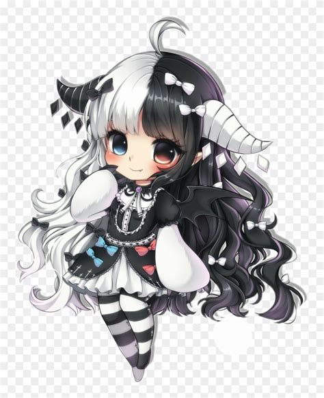 Chibi Demon Cute Blackblackandwhite Anime Kawaii Anime Girl Half Black And White Hair