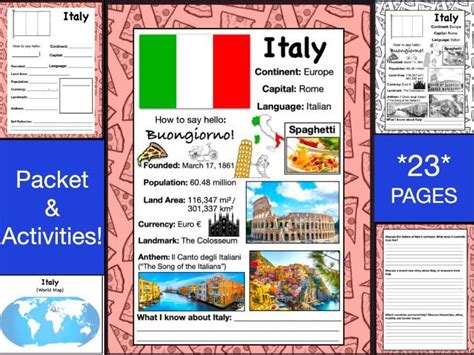 Italy History And Geography Travel The World Worksheet Teaching Resources