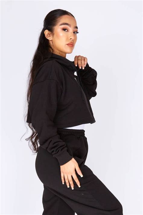 Black Oversized Cropped Hoodie Womens Hoodies Select Fashion