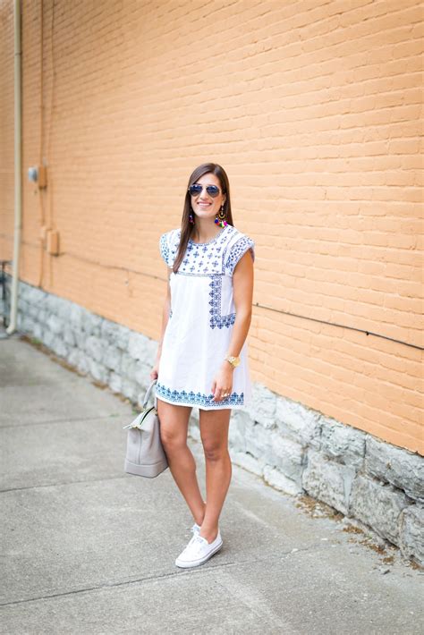 White And Navy Embroidered Dress A Southern Drawl