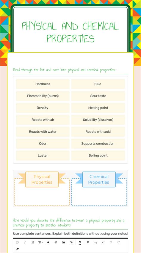 Physical And Chemical Properties Interactive Worksheet By Sarah