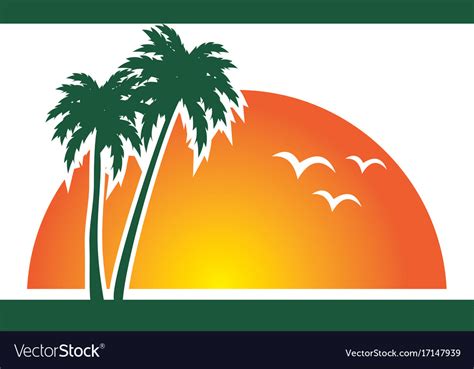 Sunset Beach Palm Tree Tropic Logo Royalty Free Vector Image