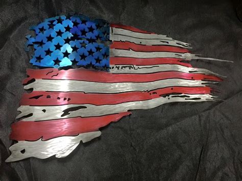 Us American Flag Metal Wall Art Tattered Flag Metal Wall Sculpture