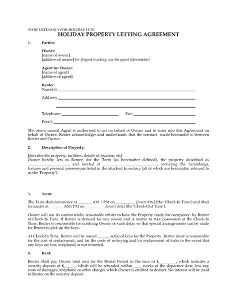 Uk Holiday Property Letting Agreement Legal Forms And Business
