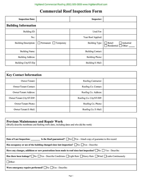 Commercial Roof Inspection Report Template Fill Online Printable