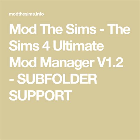 Mod The Sims The Sims 4 Ultimate Mod Manager V12 Subfolder Support