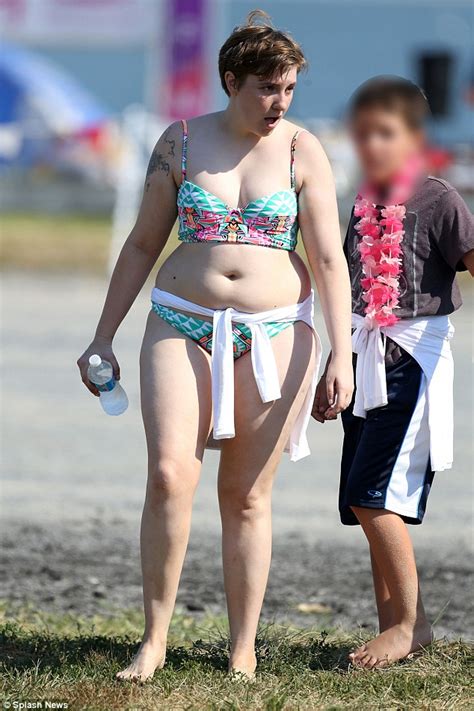 lena dunham showcases her curves in printed bikini before joking that she had to be rescued