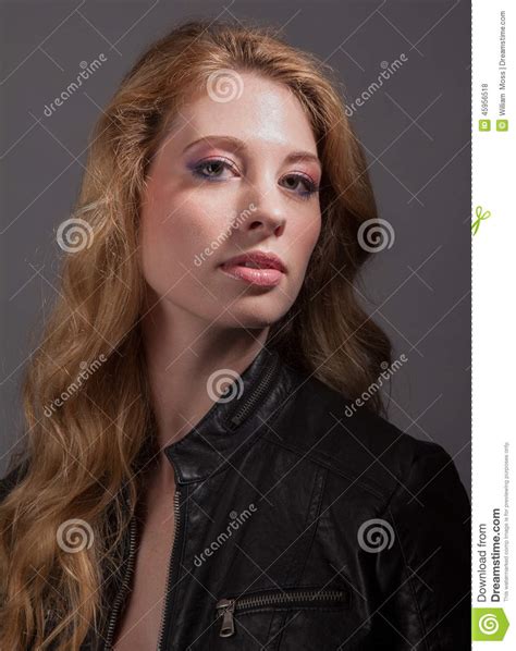 Beautiful Woman In Leather Jacket Stock Photo Image Of Attractive
