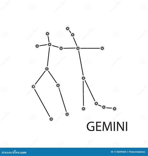 Gemini Zodiac Constellation Stars Sign With Titles Vector Illustration