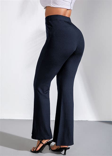 Elastic Waist Navy Blue Flare Pants Usd 1977