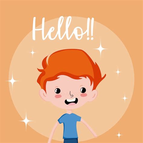 Premium Vector Cute Boy Cartoon Hello Card