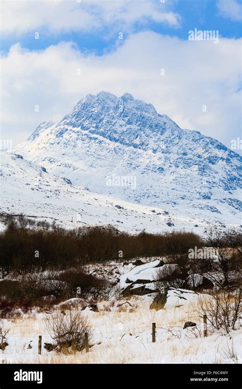 Mount Tryfan With Snow In Ogwen Valley In Snowdonia National Park